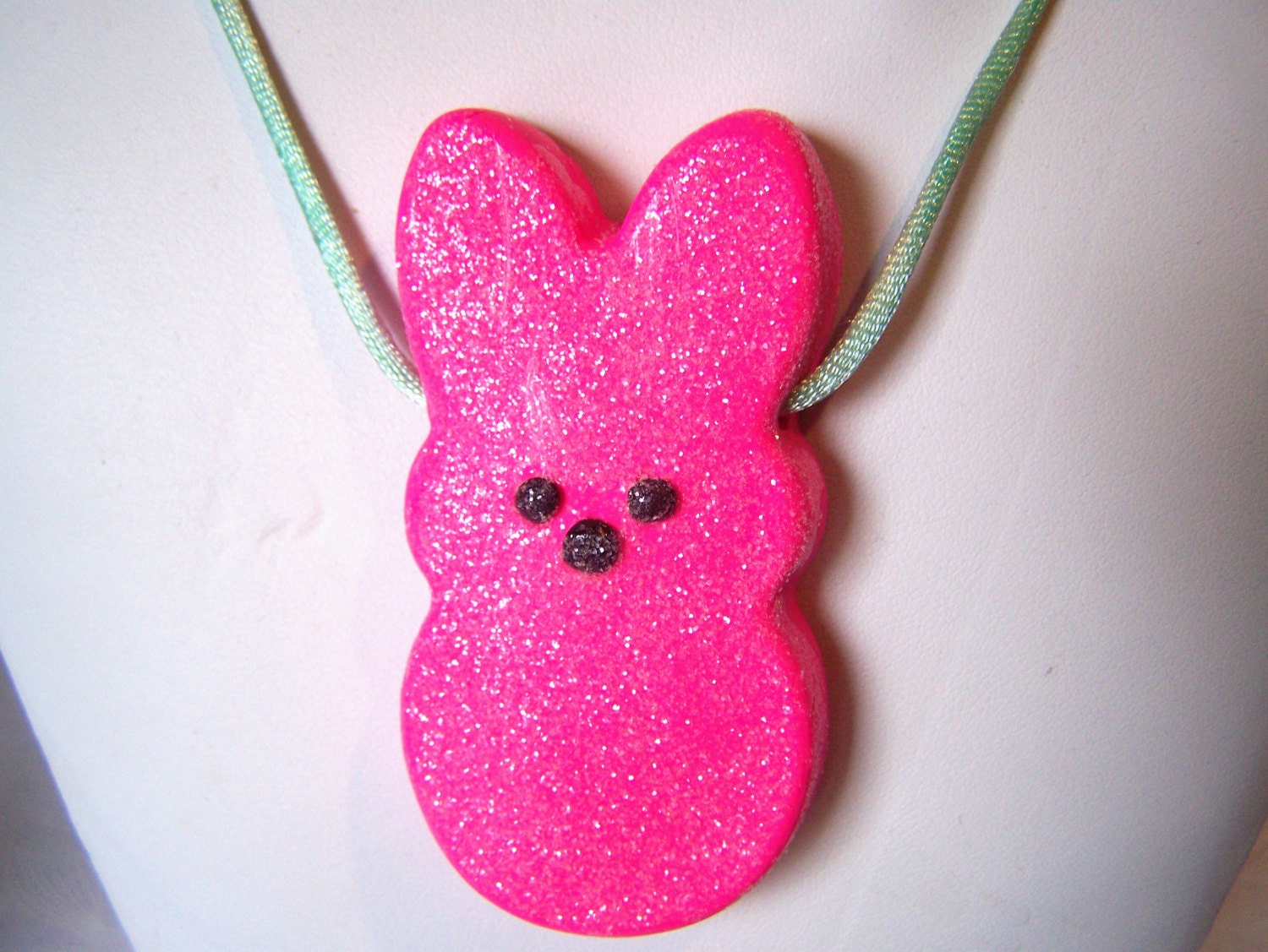 Peeps Easter Bunny Necklace Polymer Clay by lindasoriginaljewels