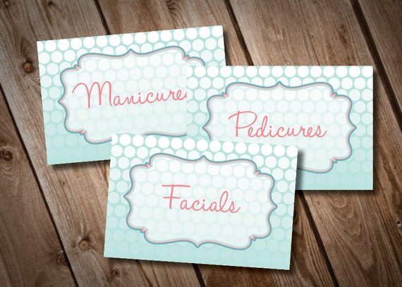 DIY Printable Spa Party 4x6 signs INSTANT DOWNLOAD