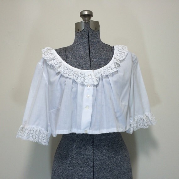 Vintage 60s Crop Top / White Cotton Blouse with by BeatificVintage