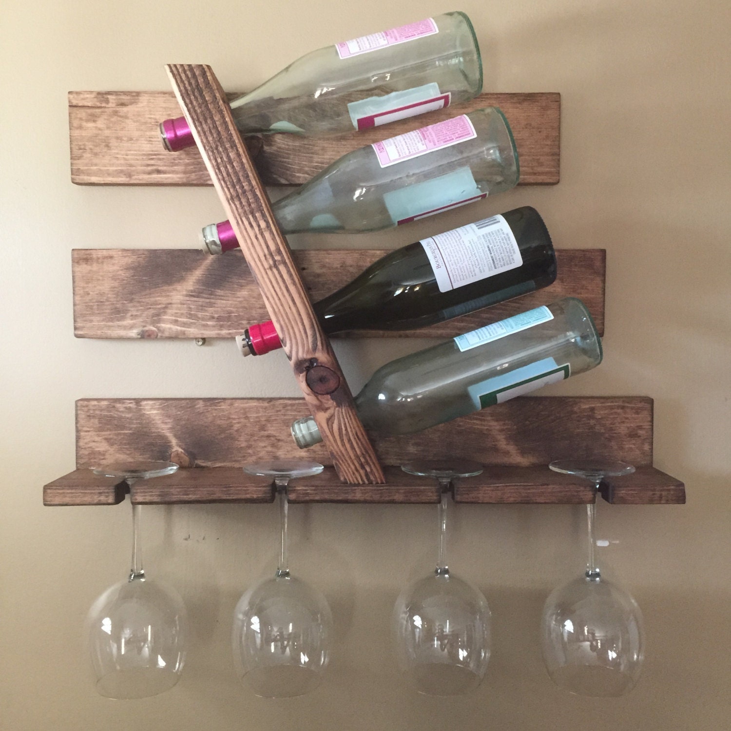Modern Rustic Horizontal 4 Bottle Wine Rack by uniquewoodworks