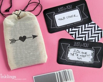 24 Scratch-off Love Notes or Valentine's Day Love Coupons // Mini Cotton Drawstring Bag