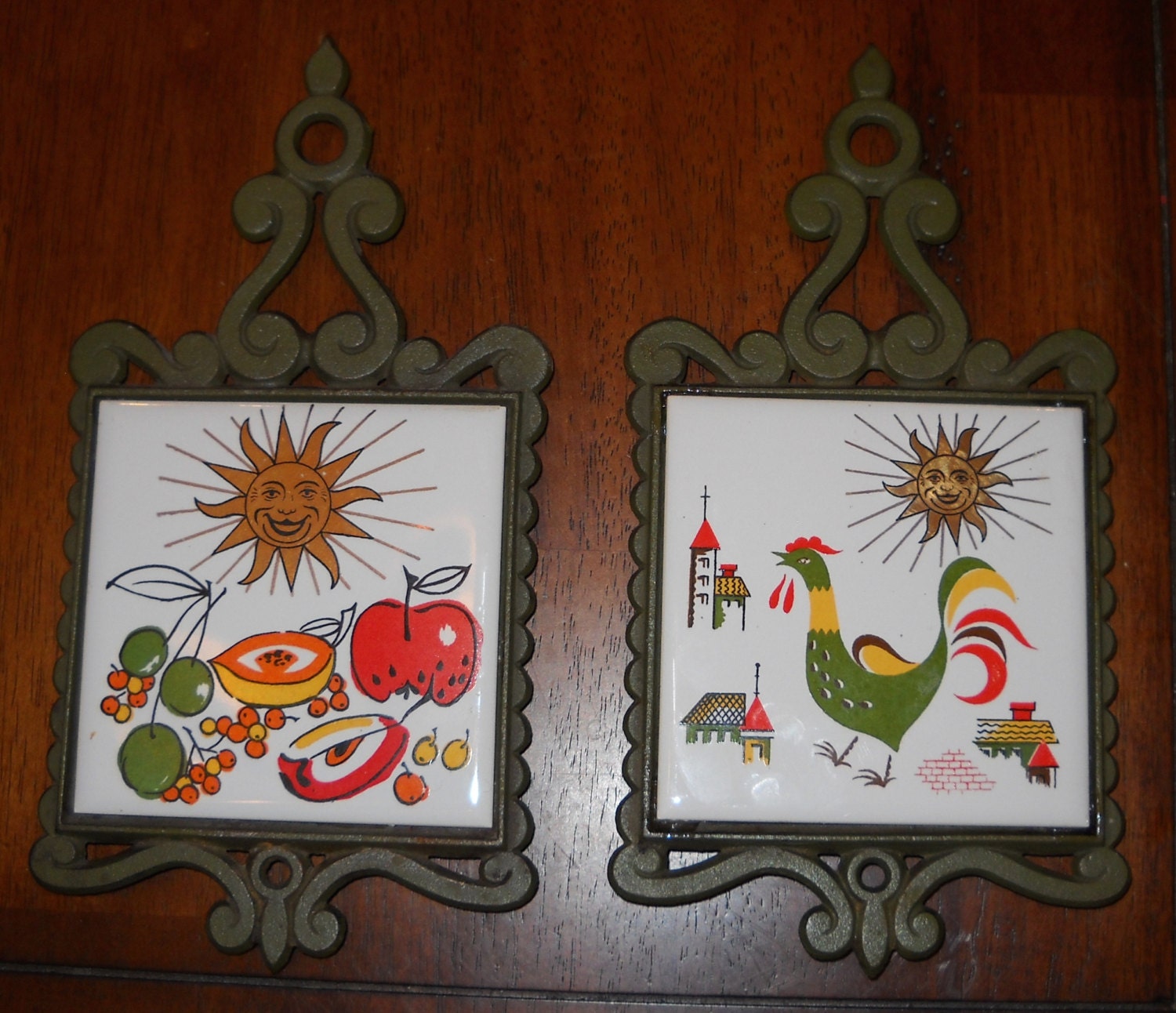 Pair of Vintage Enesco Tile Trivets Cast Iron Made by Luv2Junk
