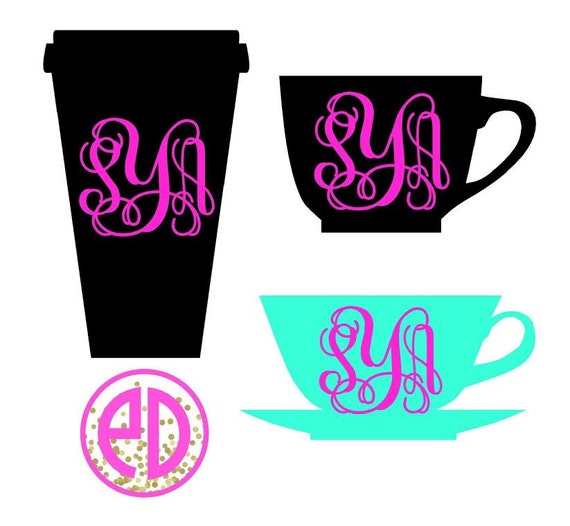 Items similar to Vinyl monogram decal, coffee mug decal, tea cup