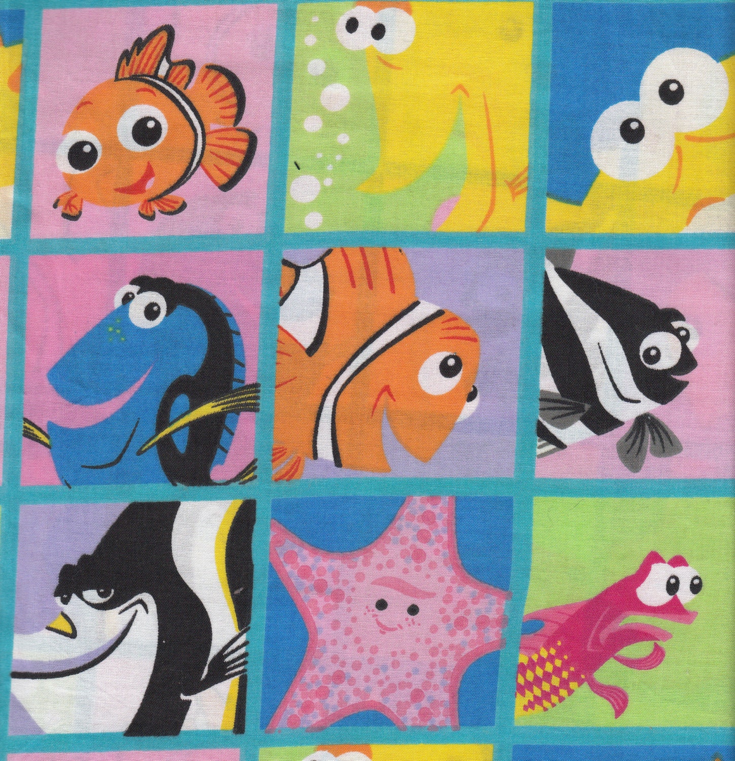 Fabric Finding Nemo Fabric Very Rare Blocks Disney Pixar 100%