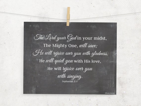 Zephaniah 3:17 Scripture Chalkboard Print NKJV by WORDartbyKaren