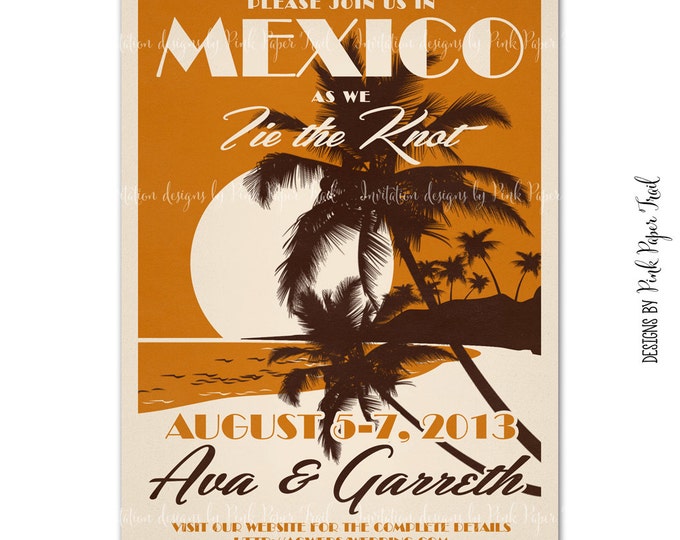 Retro Invitation, Destination Wedding, Beach Wedding, Weekend Getaway, I will customize for you, Print you own