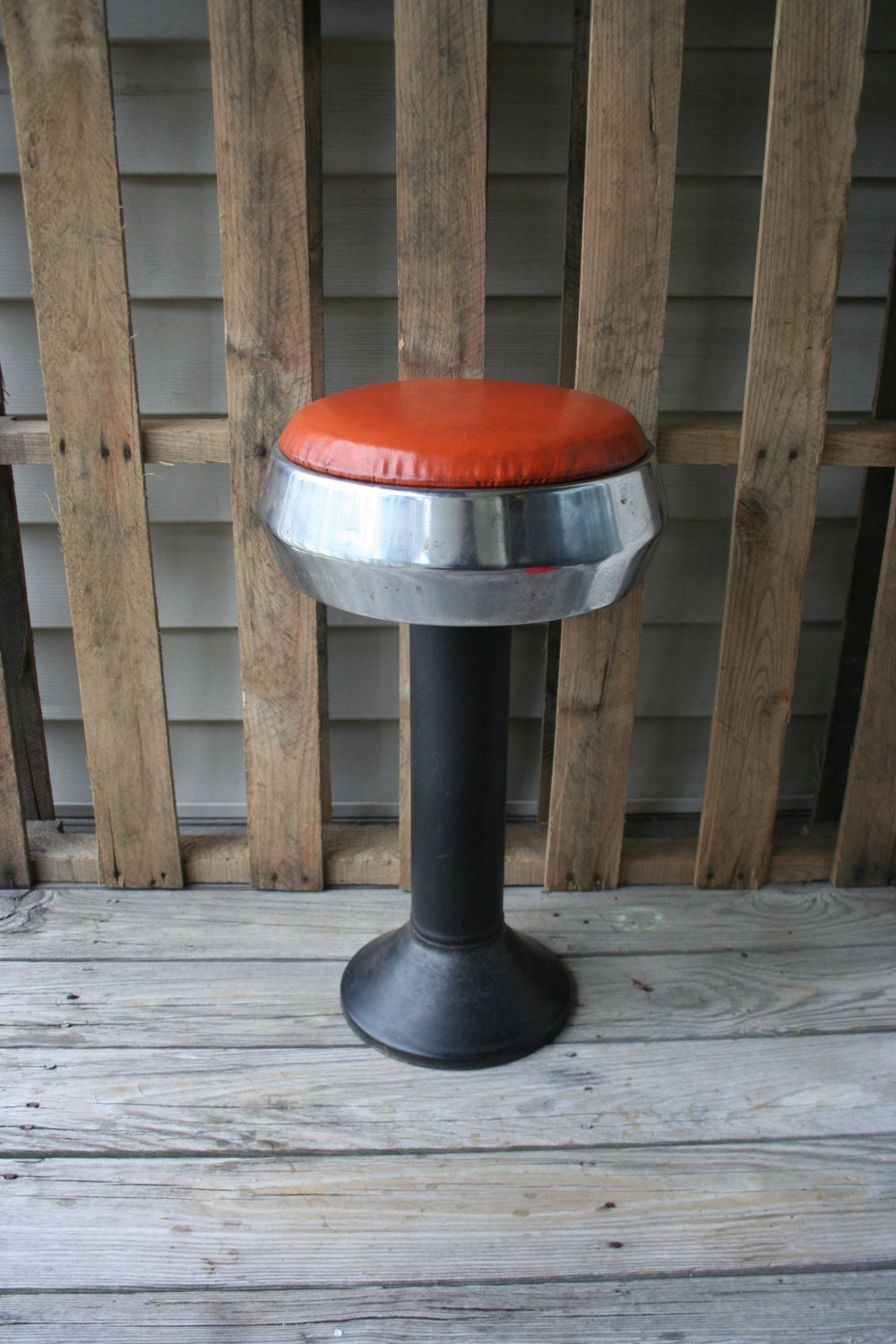 Vintage 1960’s Soda Shop Stool with Metal Base & Red Vinyl Seat Haute