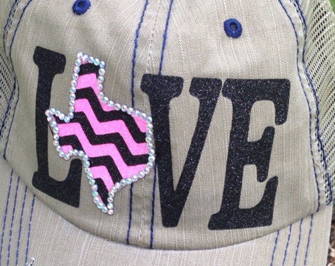 Love your State Womens Baseball Trucker Cap, State Love, Chevron Patch, Personalized with your state Baseball Trucker Cap