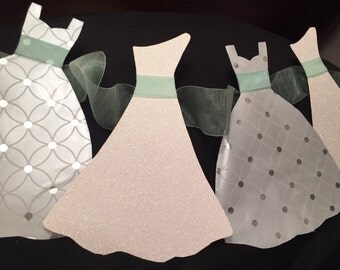 Wedding Dress Garland Paper Bridal Shower Decoration Sparkly White and Light Green Celery