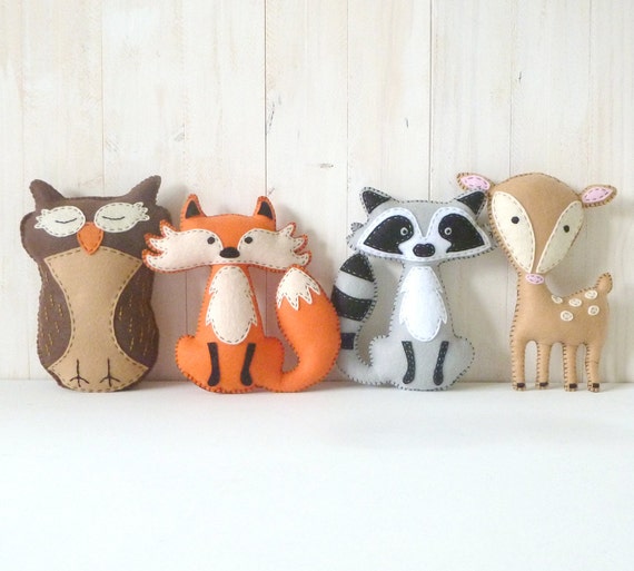 Woodland Stuffed Animal Patterns Felt Fox Owl Deer Raccoon