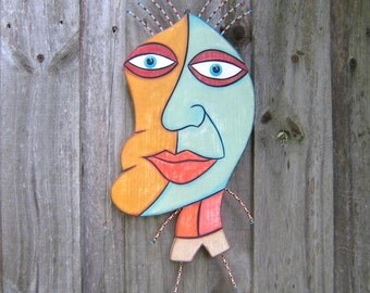 Moon Man, Original Wood Sculpture, Wood Carving, Wall Art, Wall Decor, by Fig Jam Studio
