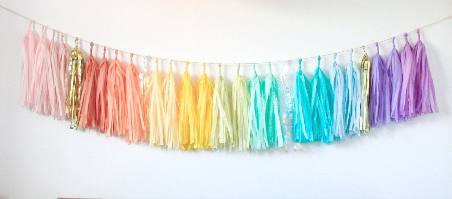 Pastel Rainbow Tassel Garland Nursery decor . 1st Birthday