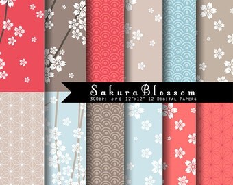 Sakura Blossom Digital Paper set INSTANT DOWNLOAD- Japanese sakura digitals