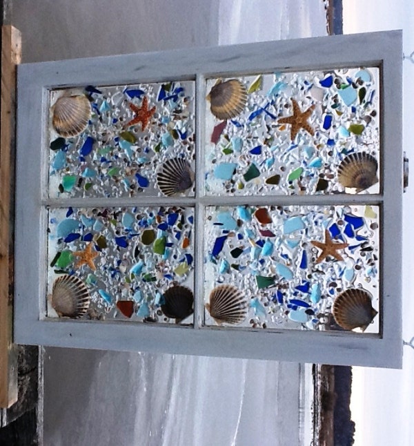 beach glass privacy window 4 panes filled with color