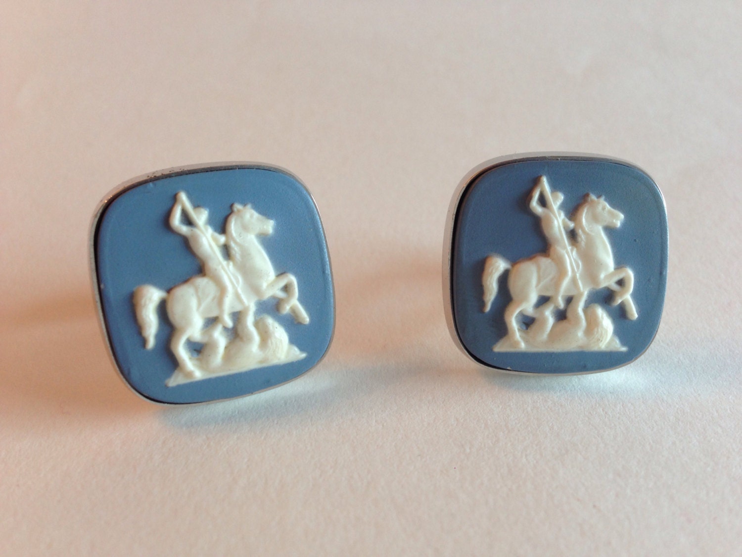 Vintage 1960s Wedgewood Blue Cufflinks Horse by unionmadebride
