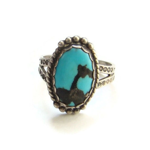 Cold Solder Joint >> Vintage Navajo Black Matrix Turquoise Sterling Silver Ring Cold Solder Joint >> Vintage Navajo Black Matrix Turquoise Sterling Silver Ring