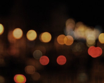 Abstract Light Photography, Bokeh, Modern Circles Print, Sparkles City Lights, Red, Orange, Yellow Wall ARt 8x12 and up