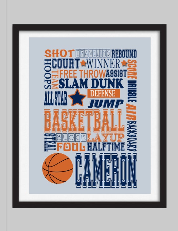 Items similar to Boy's Gift / Sports Basketball Print / Wall Hanging