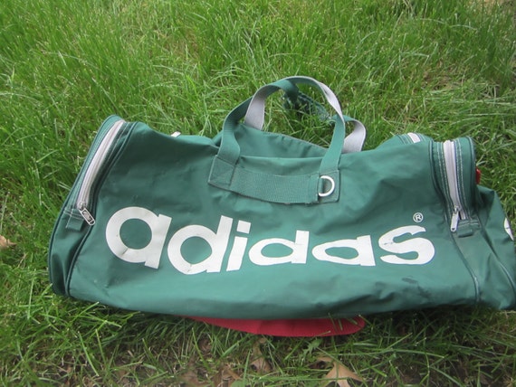 vintage large GREEN ADIDAS DUFFLE carry sport bag with red