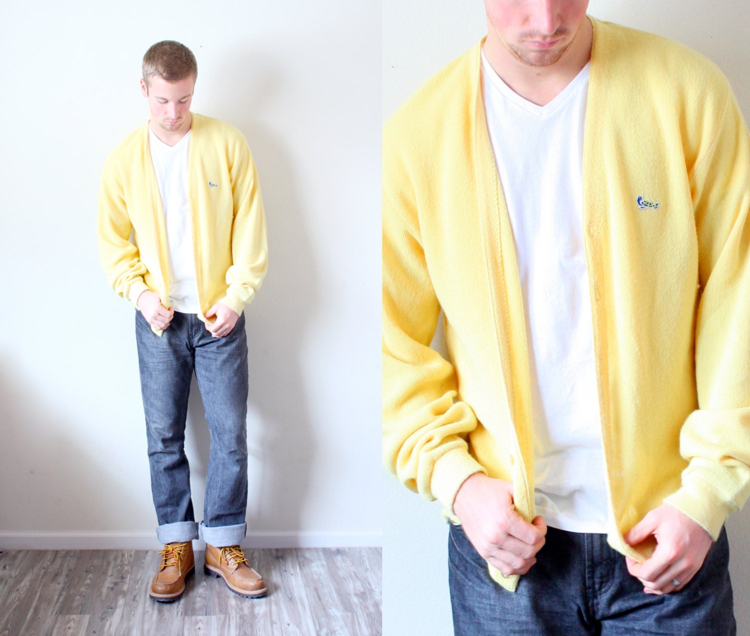 retro vintage mens yellow cardigan lacoste look alike retro vintage mens yellow cardigan lacoste look alike