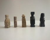 rescue rare vintage Korean hand carved soap stone chess set . 1960s Korean chess set . soap stone chess game . signed box . rare chess set