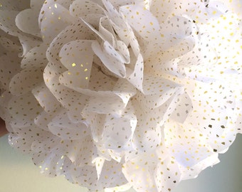 Speckled gold pom pom, gold specks, golden flecks, gold fleck pom pom, tissue paper pom, gold party decor, gold nursery, gold wedding