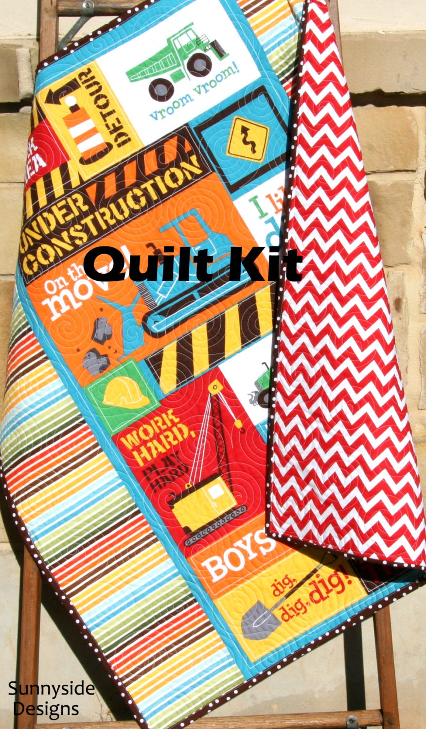Construction Quilt Kit Baby Boy Vehicles Backhoe Crane
