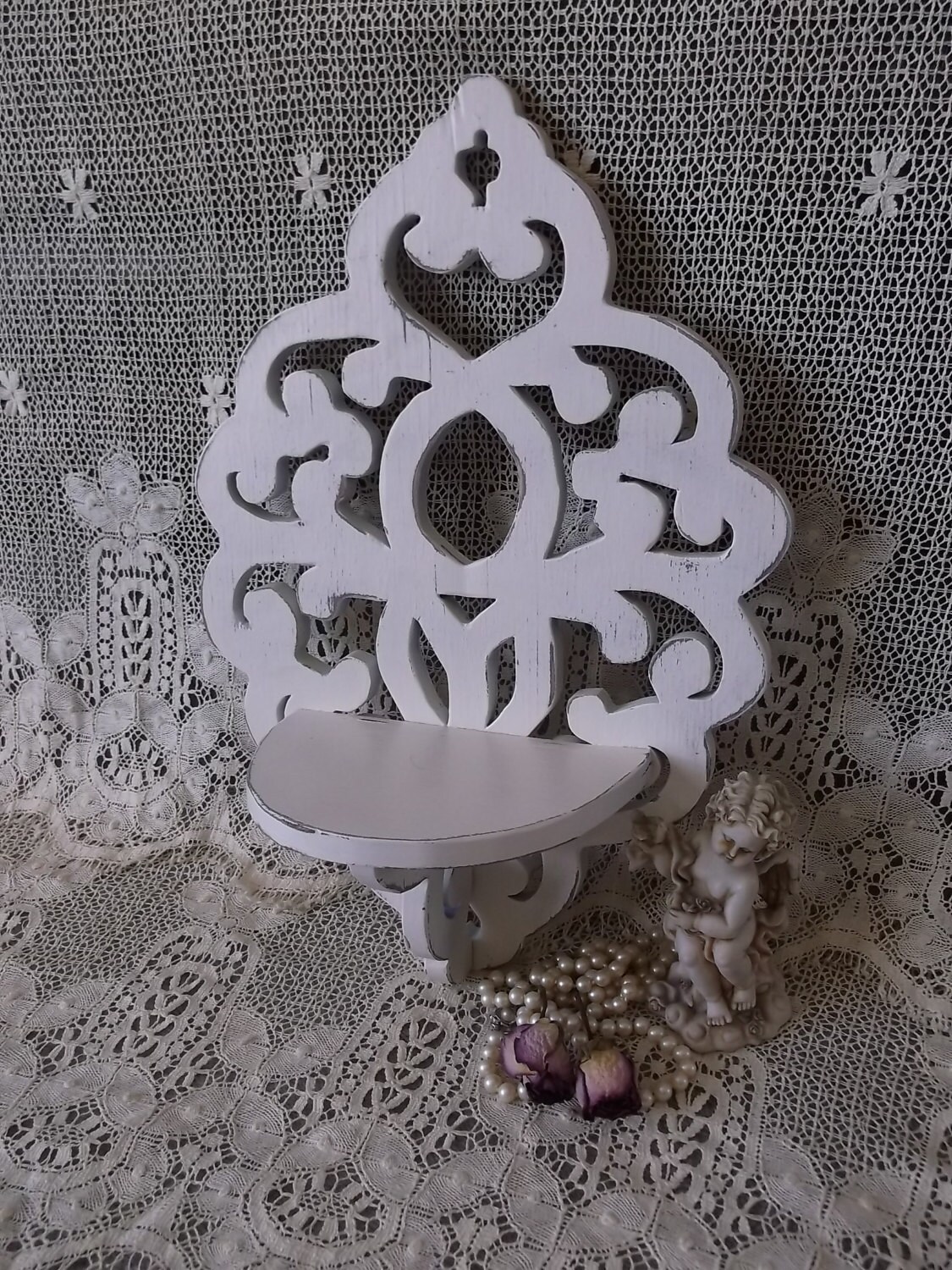 Shabby French country Scroll work wall shelf small shelf