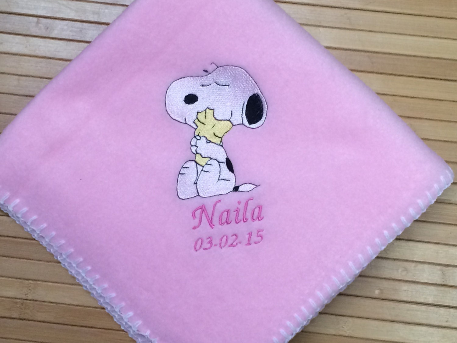 Embroidered Personalized Snoopy & Woodstock Baby Blanket