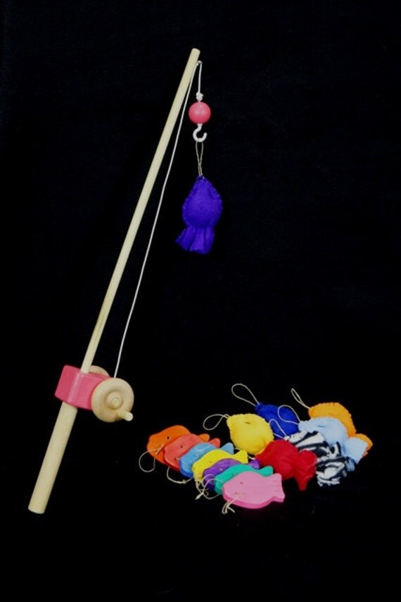 Pink Wooden Toy Fishing Pole Combo With Hook