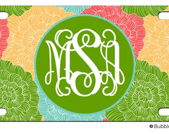PERSONALIZED LICENSE Plate Floral Pattern Bright Multi Color custom Car Tag Name Any Color Monogram
