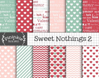 Valentine Digital Paper, Heart Digital Paper, Typography Scrapbooking Paper, Scrapbooking, Instant Download, Commercial Use