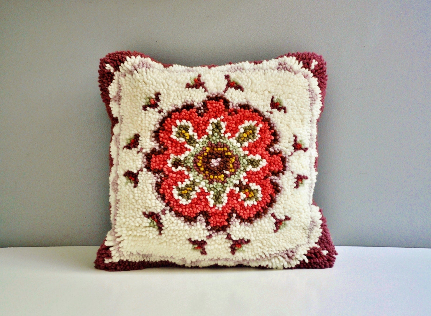 Vintage Latch Hook Pillow Geometric Throw Pillow