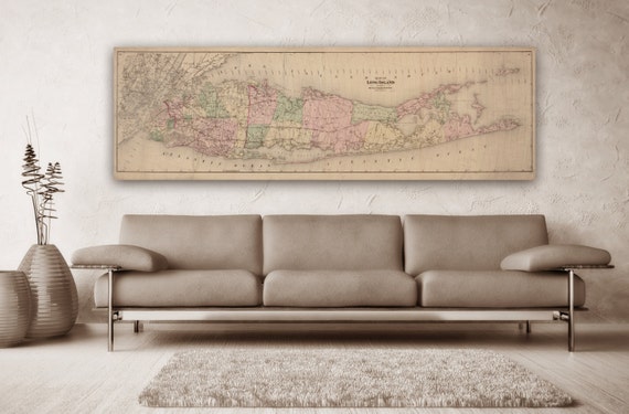 Print of Vintage Long Island Map on Photo Paper Matte Paper or Canvas Art Decor Giclee Antique Nautical Chart Blueprint Line Drawing Poster