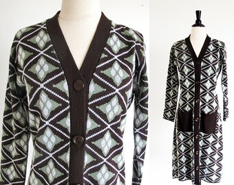 Vintage 70s Sweater Dress, British Designer Dress, Brown Knit Dress, Made in England