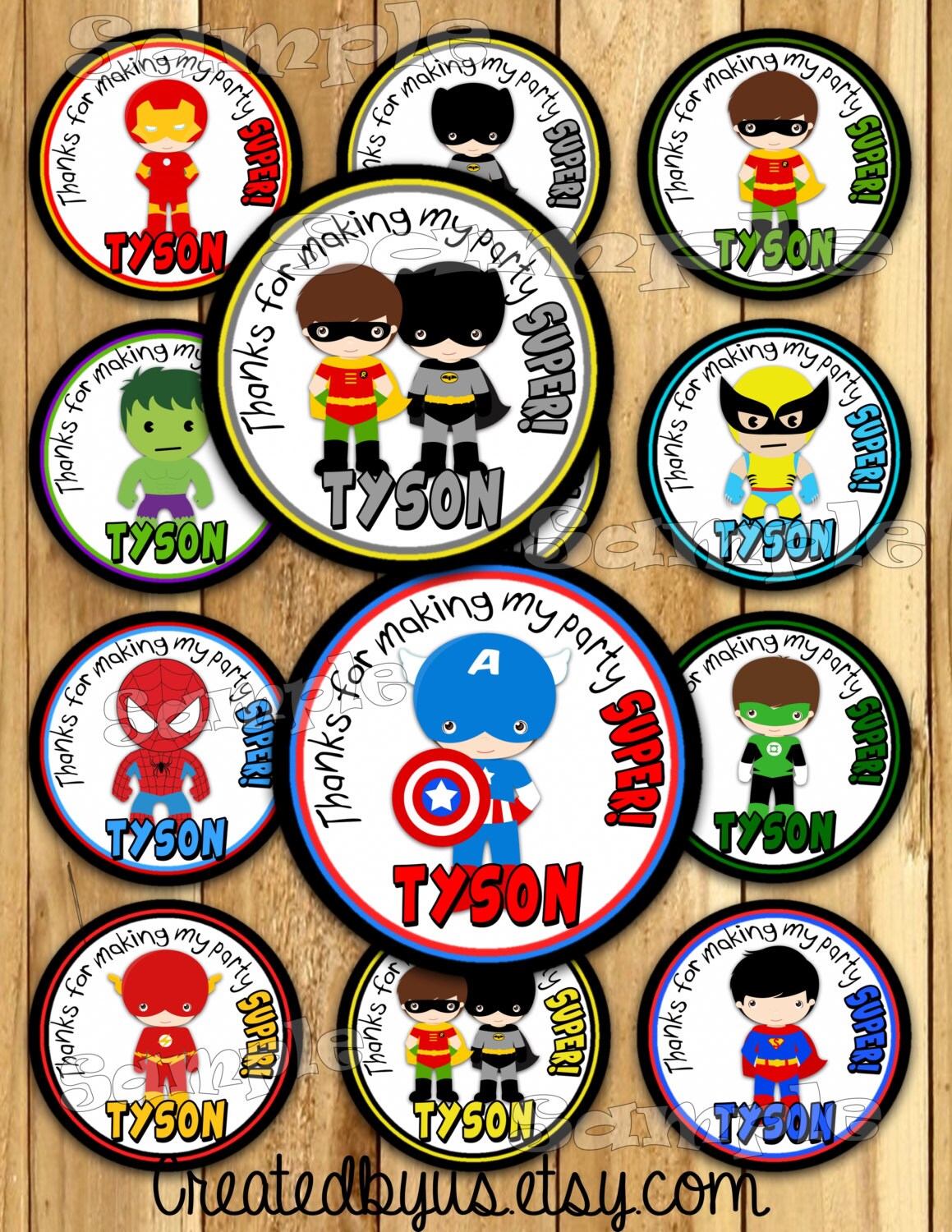 Superhero Thank you tags Baby Shower stickers boy super hero