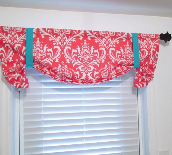 Coral White Damask Tie Up Curtain Valance by supplierofdreams