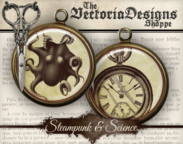 Steampunk & Science Circles - 1 inch / 18mm / 16 mm / 14mm / 0.5 inch - VDCIAL0039