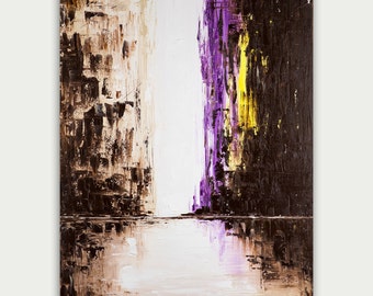 Original Abstract City Art, Urban Modern painting, Textured Painting, Home Decor, Oil on canvas, Purple City Lights