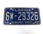 Vintage Blue Florida License Plate 1966