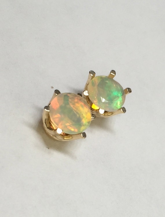 14K Ethiopian Opal Earring Studs 6mm Round Opal Designer
