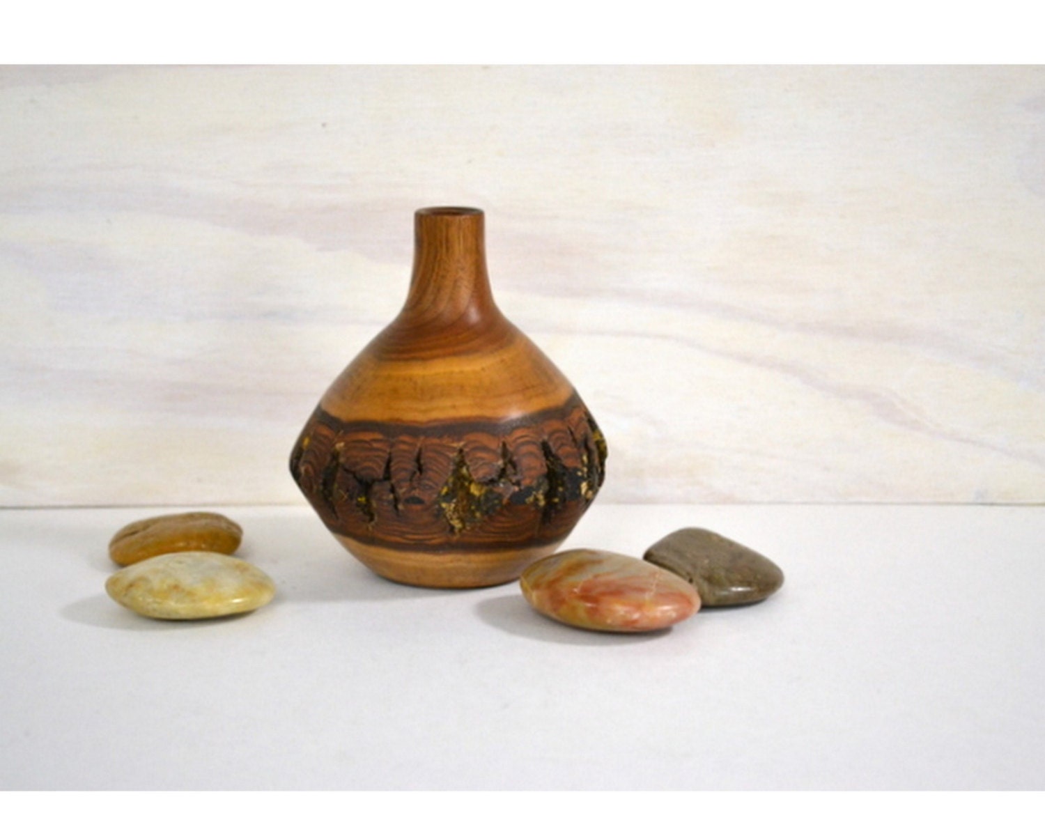 Vintage Hand Turned Burl Wood Bud Vase // Small Hand Made Wood