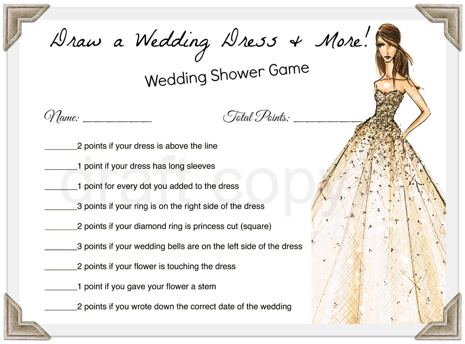 Draw a Wedding Dress Game Wedding Shower