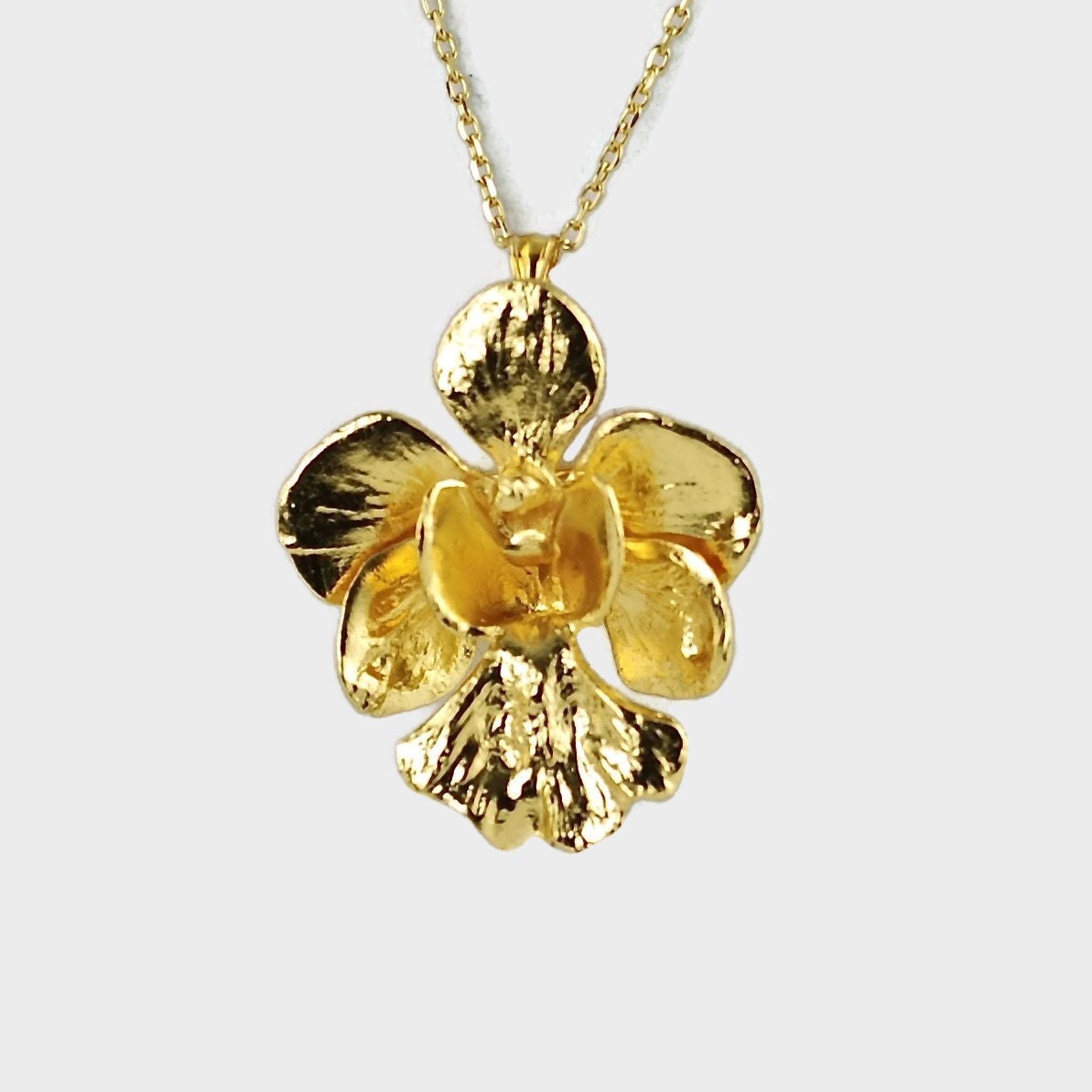 Vintage RISIS 24K Gold Plated Orchid Pendant and Necklace in