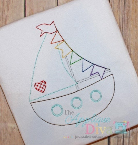  Vintage Stitch Sailboat Digital Embroidery Design Machine Applique