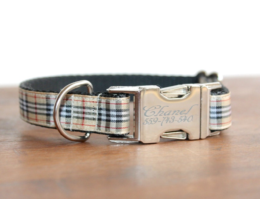 Engraved Buckle Dog Collar / Preppy Plaid Dog by MuttsnBones