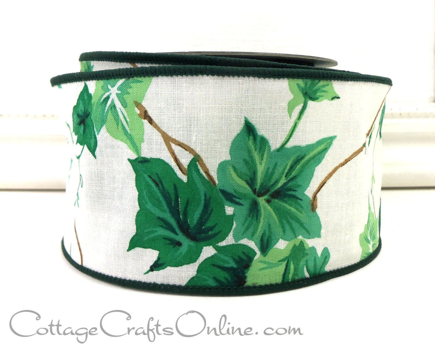 CLEARANCE Wired Ribbon 2 1/2 Green Ivy by CottageCraftsOnline