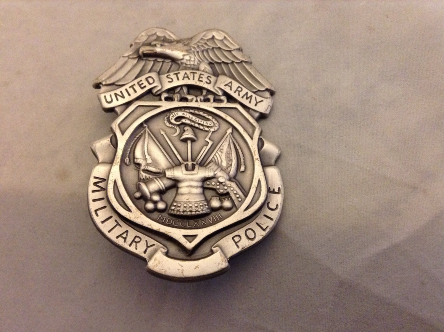 Vintage US Army Military Police Badge Full Sized