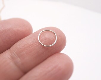 Sterling Silver Nose Ring - Thin Nose Hoop Size 6mm, 8mm, 10mm, Sterling Silver Wire Gauge 24 22 20 - Dainty Delicate Body Piercing Jewelry