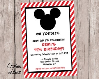 Printable Mickey Mouse Birthday Party Invitation. Mickey Mouse Clubhouse Invitation. Mickey Invite. Red and Black.